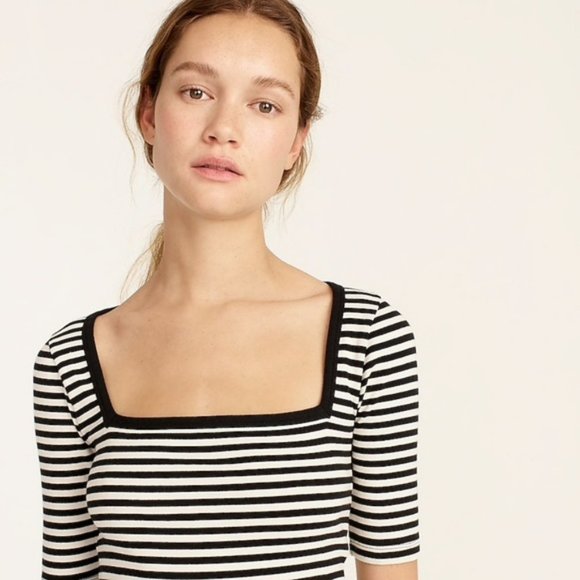 J. Crew Perfect-fit Squareneck T-shirt in Navy Stripe, Size - Picture 2 of 8